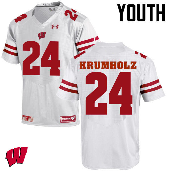 Wisconsin Badgers Youth #24 Adam Krumholz NCAA Under Armour Authentic White College Stitched Football Jersey NB40F54FB